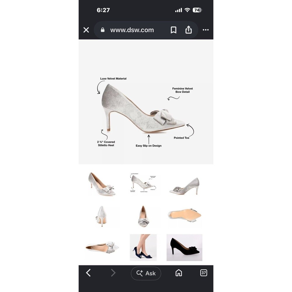 Crystol Slip On Low Stiletto Pumps Grey Velvet With Bow 10 Journee Collection - Picture 7 of 7